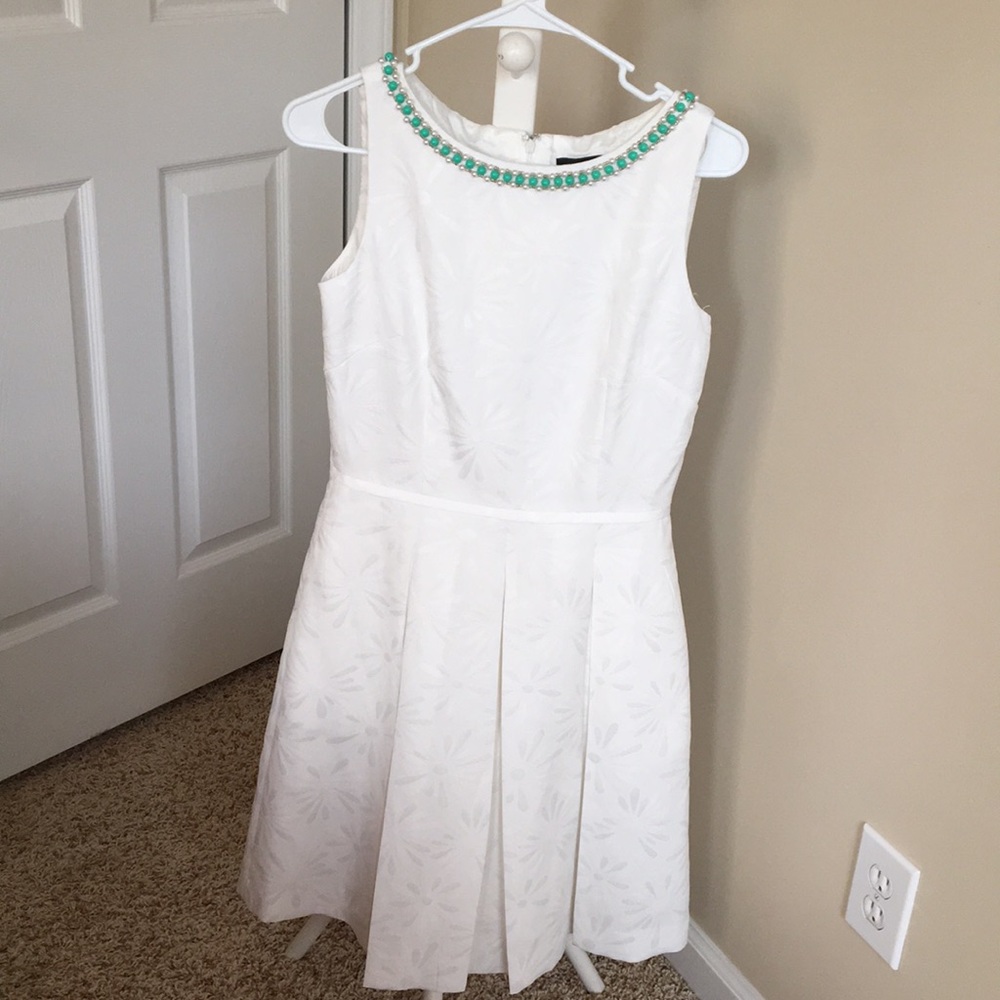 Tahari Asl White Beaded Fit & Flare Cocktail Dress